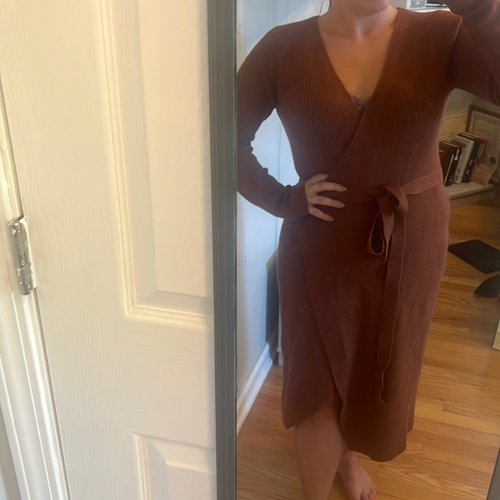 Abercrombie & Fitch Burnt Orange Sweater Wrap Dress